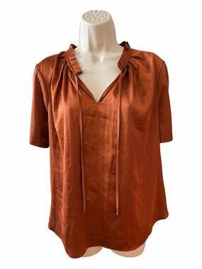 Worthington Rust Orange Tie Neck Fluttersleeve Blouse Size Large